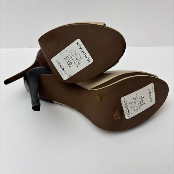 Trouve Two Tone Black & Ivory Vintage Style Stiletto Peep Toe Leather Booties-10 - Picture 7 of 10